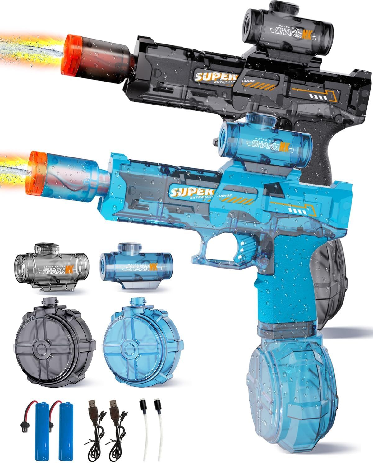 Athlix Wasserpistole 2er Pack Elektrische Wasserpistolen Automatisch mit Blitzeffekten, 2 Stück, Leuchtender Wasserstrahl, Großer Wassertank