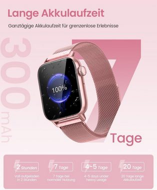 BANLVS Smartwatch (1,85 Zoll, Android, iOS), mit Telefonfunktion,Herzfrequenz, Schlafmonitor, Menstruationszyklus