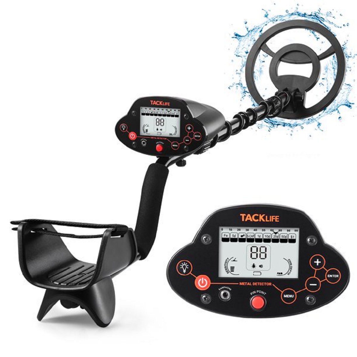 TACKLIFE Metalldetektor, Metalldetektor Pinpoint-Funktion DISC Wasserdicht