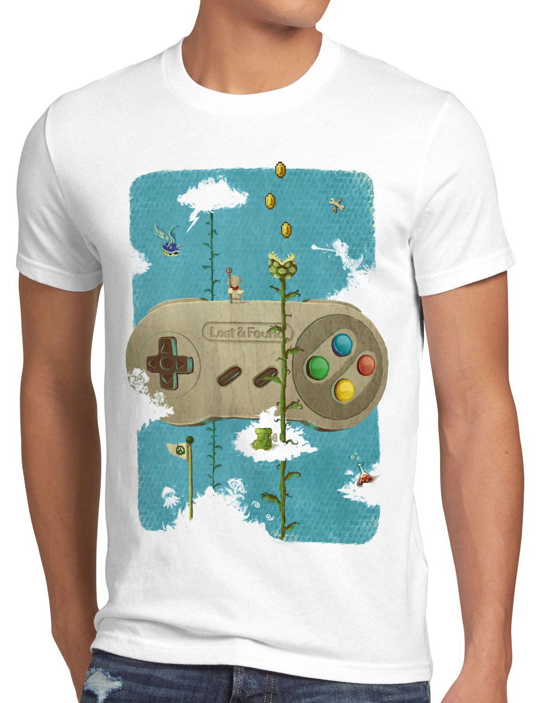 style3 Print-Shirt Herren T-Shirt 16 Bit Classic Gamer snes mario super kart konsole nintendo retro weiß