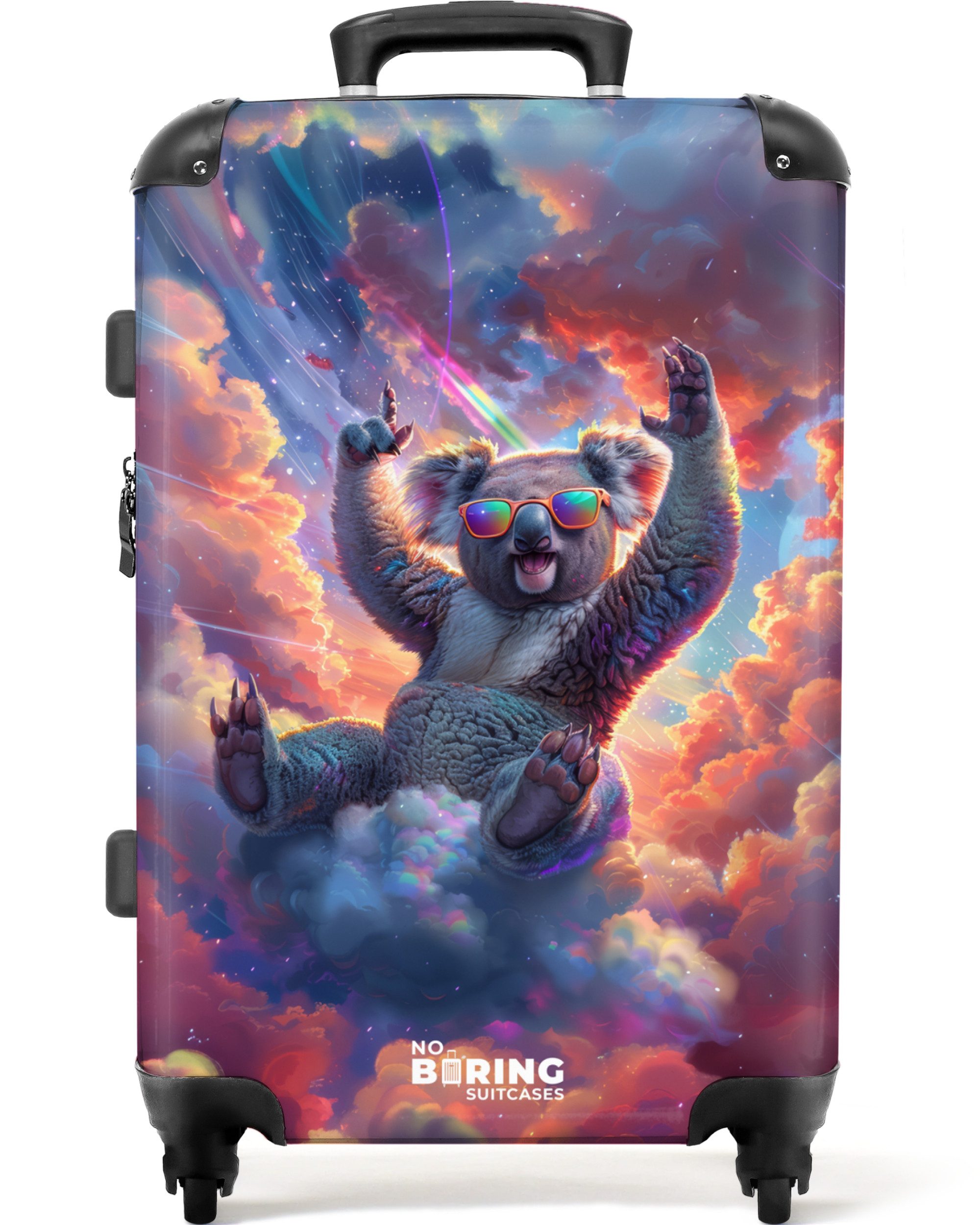 NoBoringSuitcases.com© Kinderkoffer mit leuchtende Räder - Entspannter Koala inmitten der Wolken 67 cm - 7, 4 Rollen, Koffer Mittelgroß für 20kg, Suitcase für Erwachsene, Reisekoffer