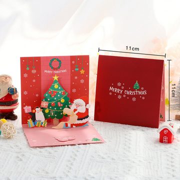 Lubgitsr Weihnachtskarte Pop Up Karte Weihnachten 4 Stück, Lustige 3D Weihnachtskarte,Rot