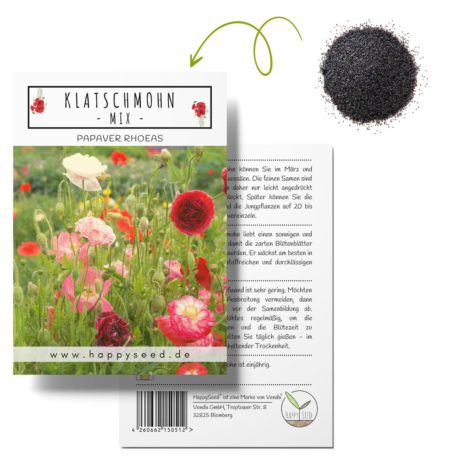 HappySeed Blumensamen Klatschmohn Samen - Papaver rhoeas (Mix), Klatschmohn