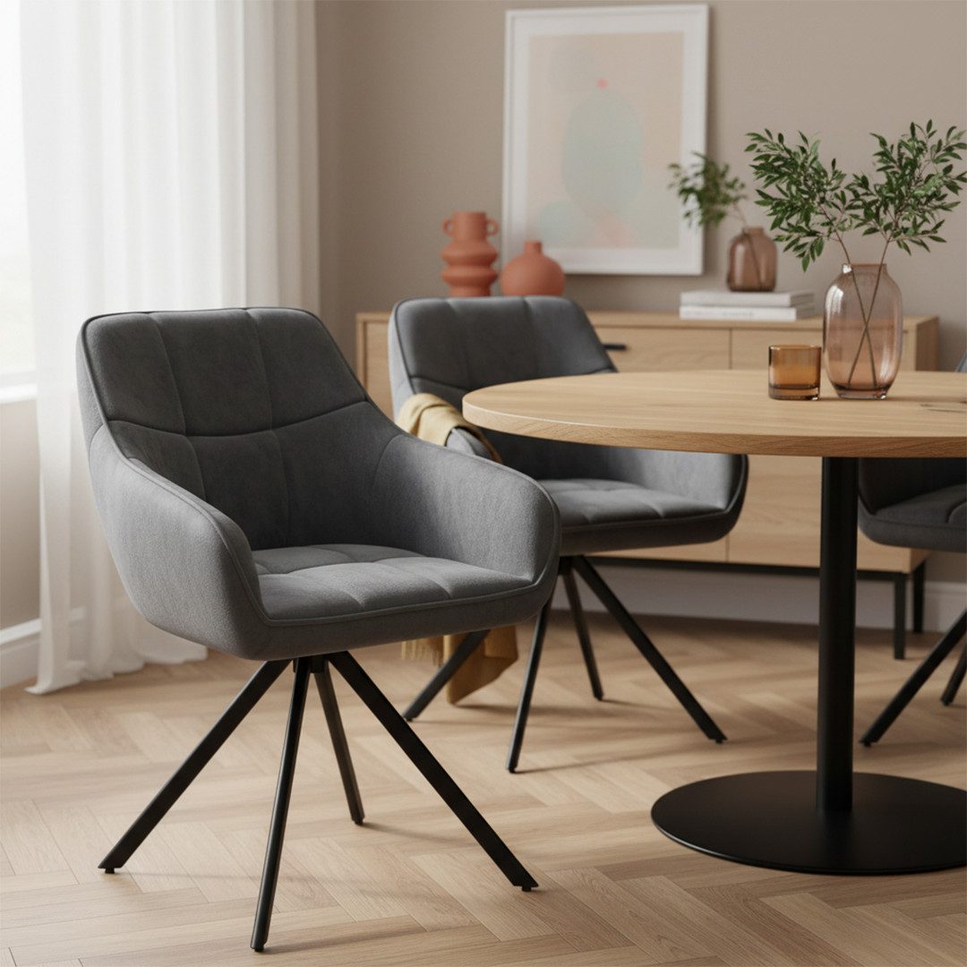 skølm Esszimmerstuhl Sköll Drehstuhl mit Samt-Bezug (2er Set, dunkelgrau, bis 150 kg), Küchenstuhl, höhenverstellbar & drehbar, verfügbar als 4er/6er Set