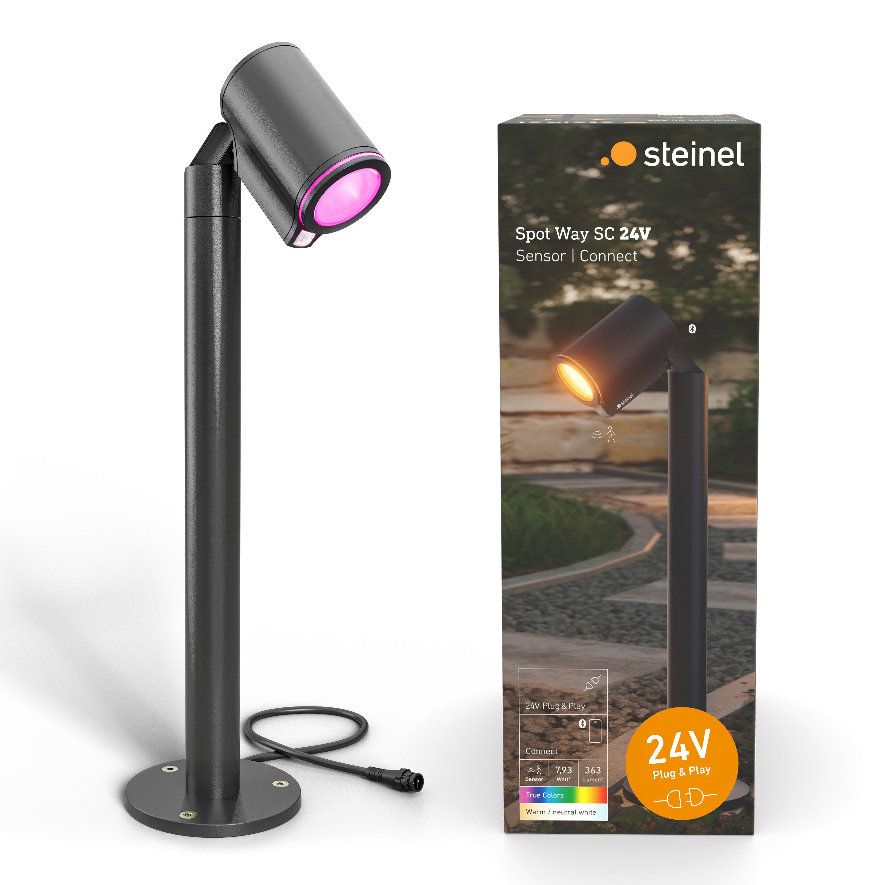 steinel LED Gartenstrahler Spot Way 24 V, mit Sensor & Bluetooth, LED fest integriert, Lichtfarbe wechselbar, dimmbar, Appsteuerung, Plug & Play