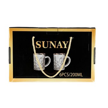 Sunay Teeglas 6er Gläser-Set mit Henkel Gold Umrandung 200ml Transparent mit Muster
