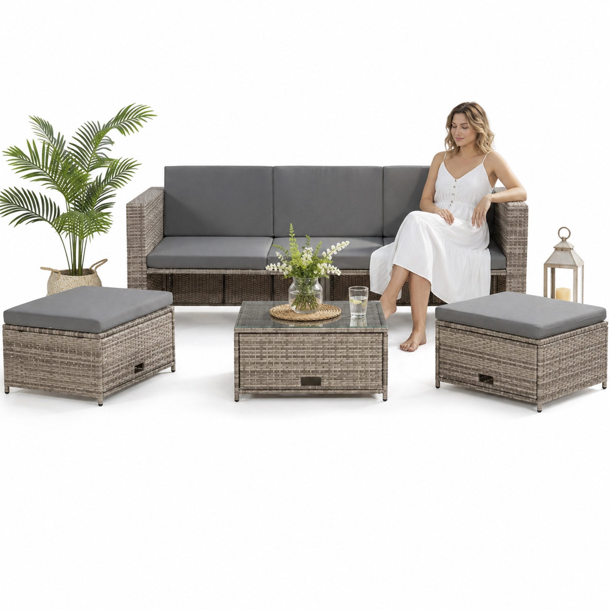 Mucola Gartenlounge-Set Polyrattan Lounge Rattanmöbel Sitzgruppe Gartenmöbel Gartenset, (Set, Premium-Lounge), Hochwertige Flechtoptik