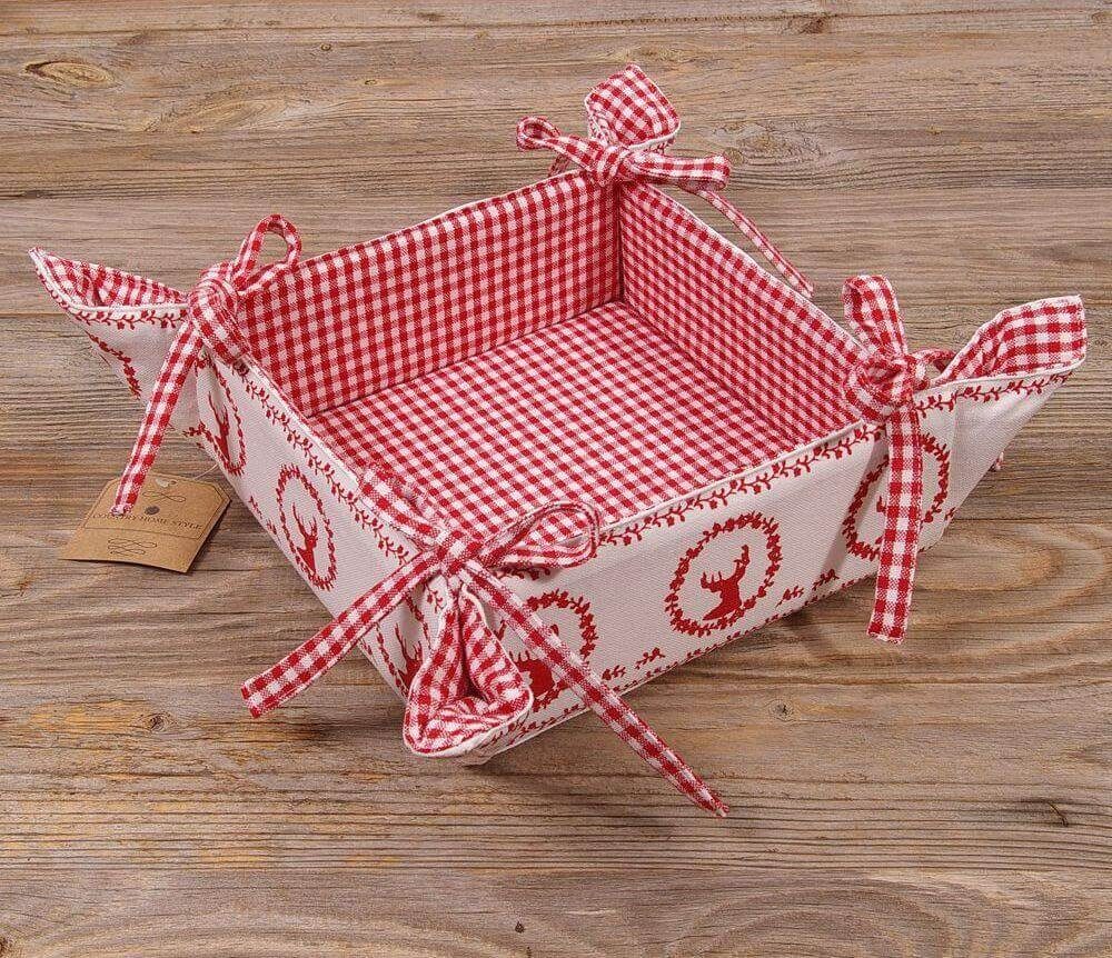 matches21 HOME & HOBBY Vorratsdose Brotkorb aus Stoff RESI Rot, kariert mit Hirsch Druck, in 20x20 cm, Textil, (1-tlg), Wiederverwendbar & Waschbar bis 30 Grad