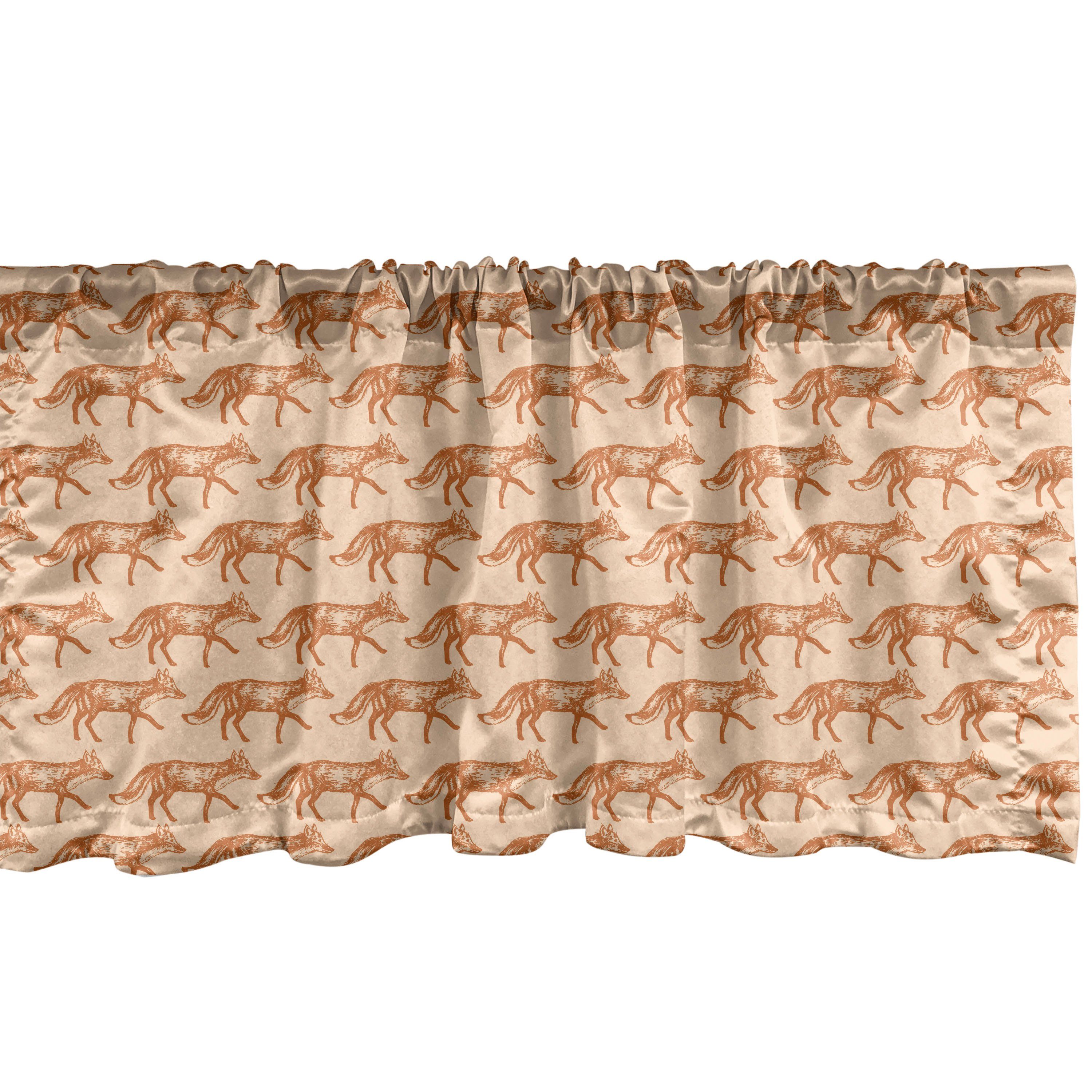 Scheibengardine Vorhang Volant für Küche Schlafzimmer Dekor mit Stangentasche, Abakuhaus, Microfaser, Fuchs Hand gezeichnet Wildlife Animals