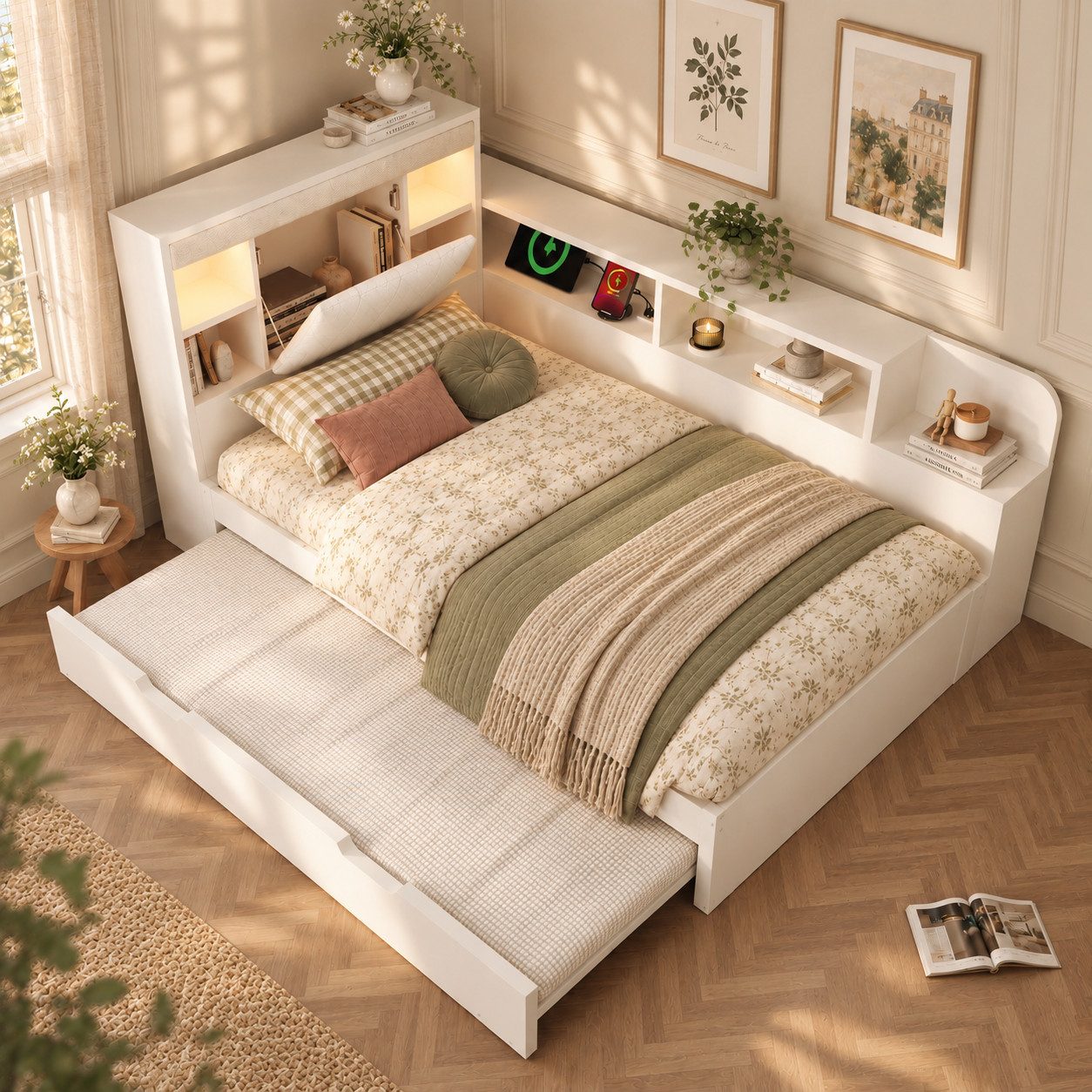 BlingBin Daybett Multifunktionales Sofabett Tagesbett Schlafsofa (1 Stück, 1 tlg), mit Ausziehbett & Lattenrost, Holz-Bettgestell mit …