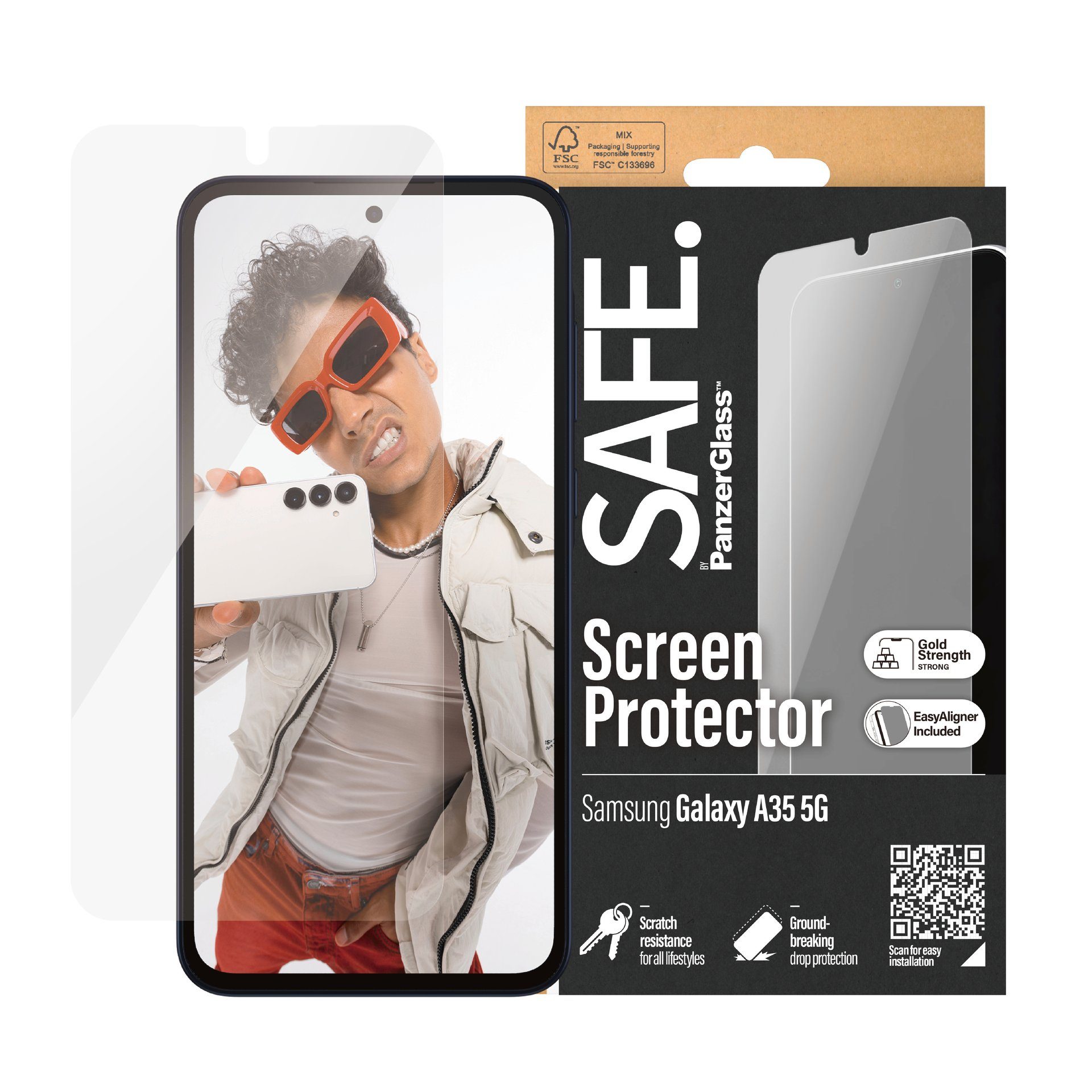 SAFE by PanzerGlass Ultra Wide Fit Screen Protector für Samsung A35 5G, Displayschutzglas, Displayschutzfolie, Displayschutz, Bildschirmschutz stoßfest kratzfest