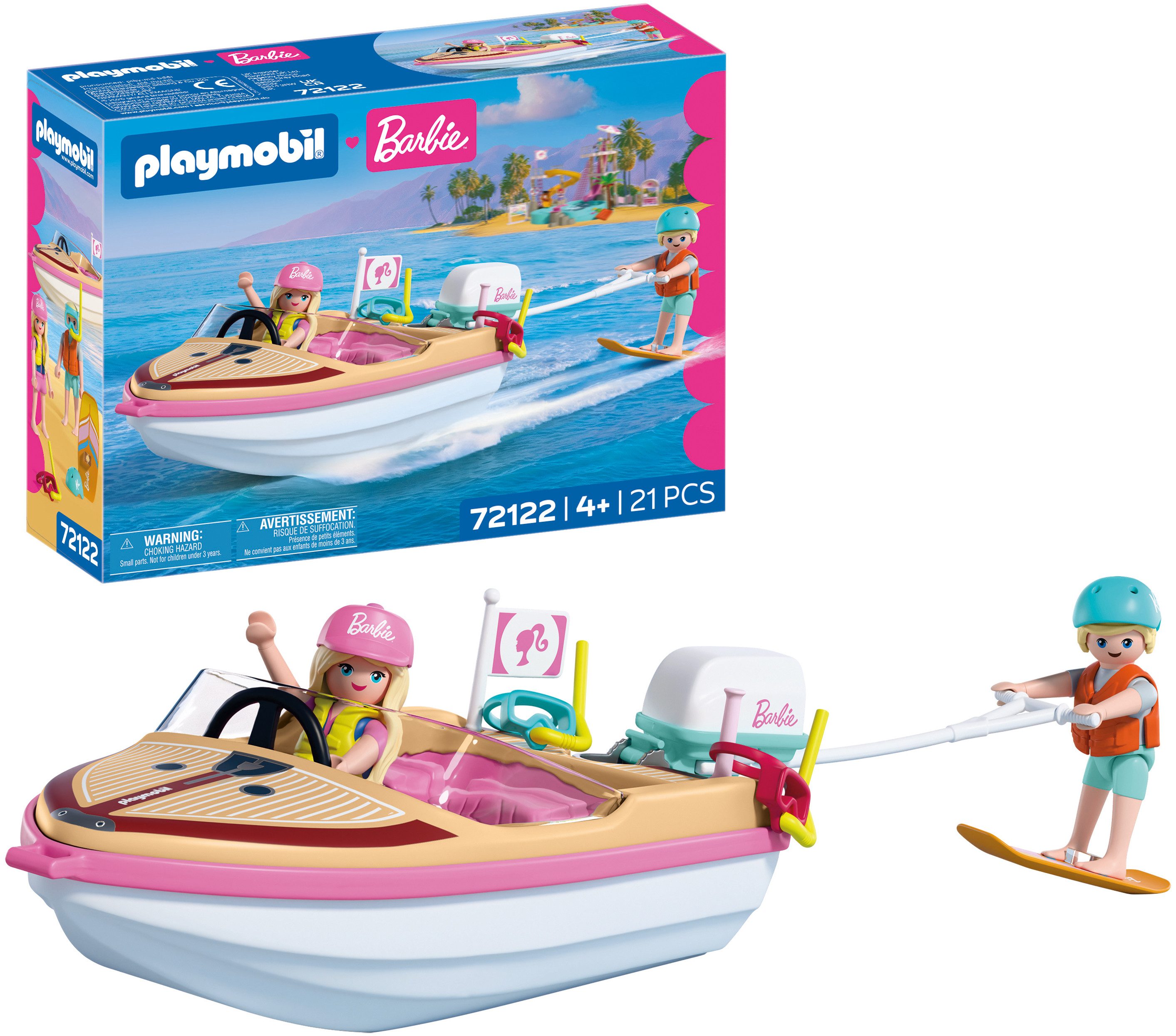 Playmobil® PLAYMOBIL x Barbie™ Abenteuerboot (72122), Barbie™ Konstruktions-Spielset, (21 St), Made in Europe