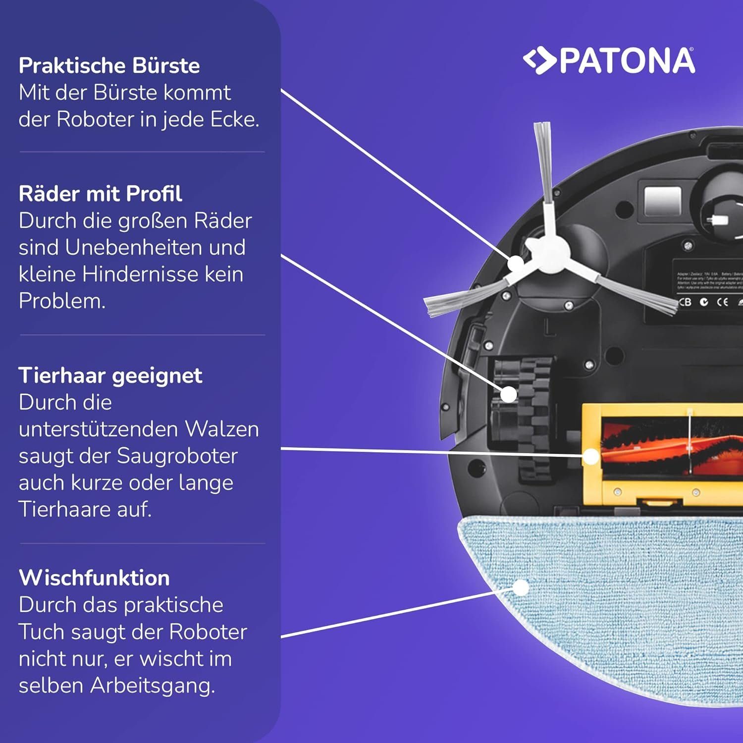 Patona Nass-Trocken-Saugroboter mit Steuerung VM12 APP 1 Wischfunktion W-LAN in 2 Staubsauger