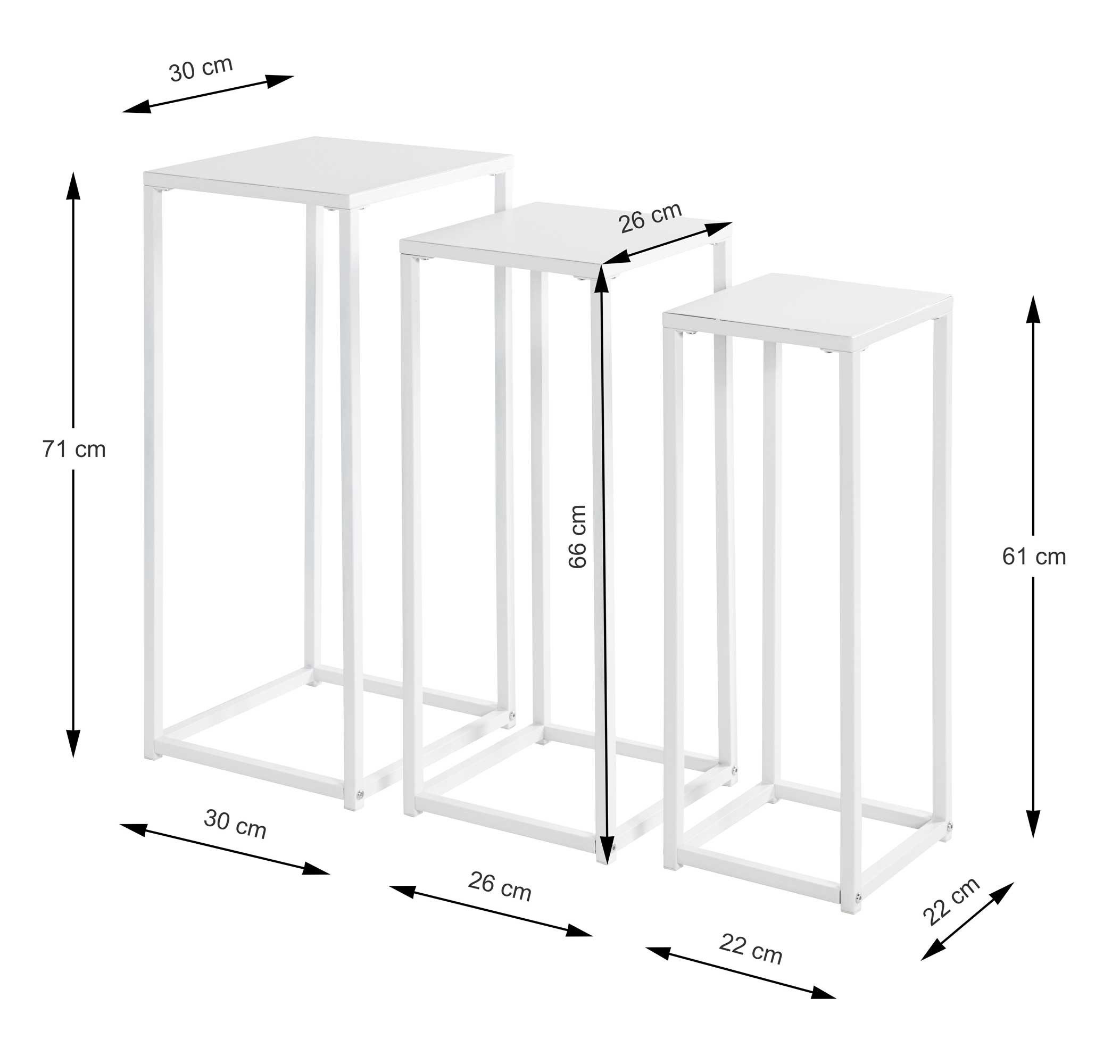 HAKU Blumentisch (Set, 3-St., 3-er Set), Blumensäulen weiß Stahl pulverbeschichtet