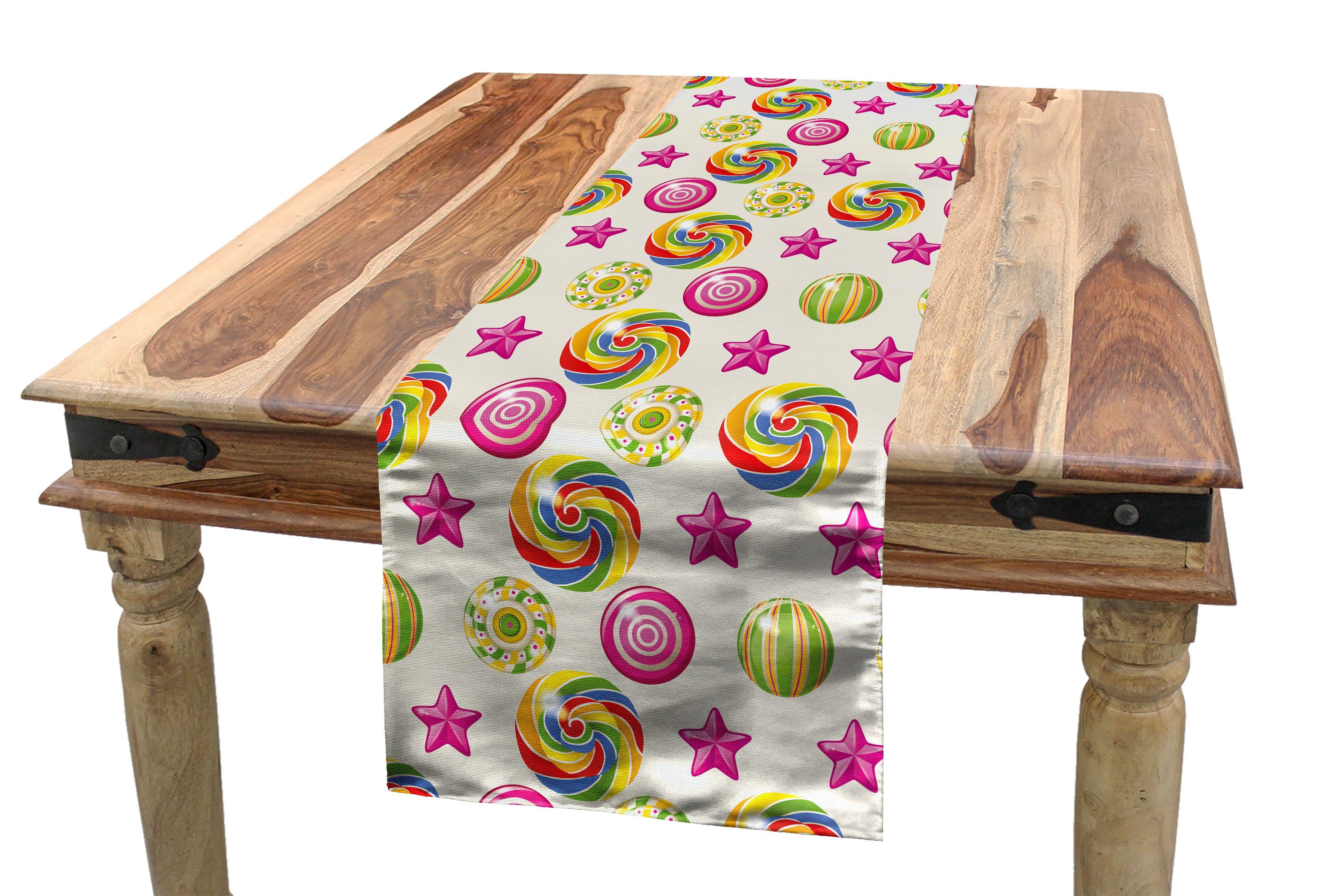 Abakuhaus Tischläufer Esszimmer Küche Rechteckiger Dekorativer Tischläufer, Dessert Yummy Süßigkeiten Lollipop