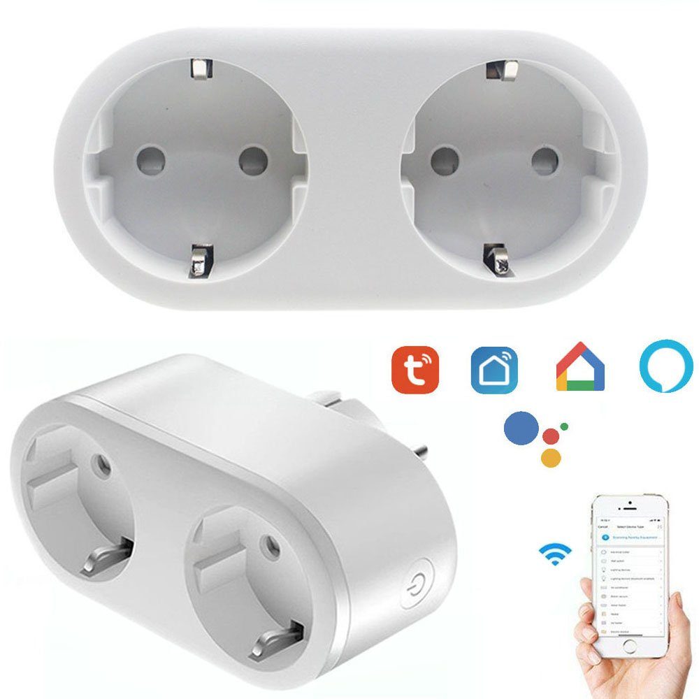 Rosnek Steckdose Smart, Wifi, Doppelter Stecker, für Haushaltsgeräte, 1-St., Kompatibel mit Alexa und Google