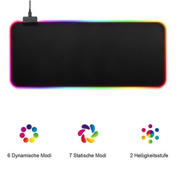 DOPWii Gaming Mauspad RGB-Mauspad mit 14 Beleuchtungsmodi, Wasserdicht und Rutschfest, Schwarz
