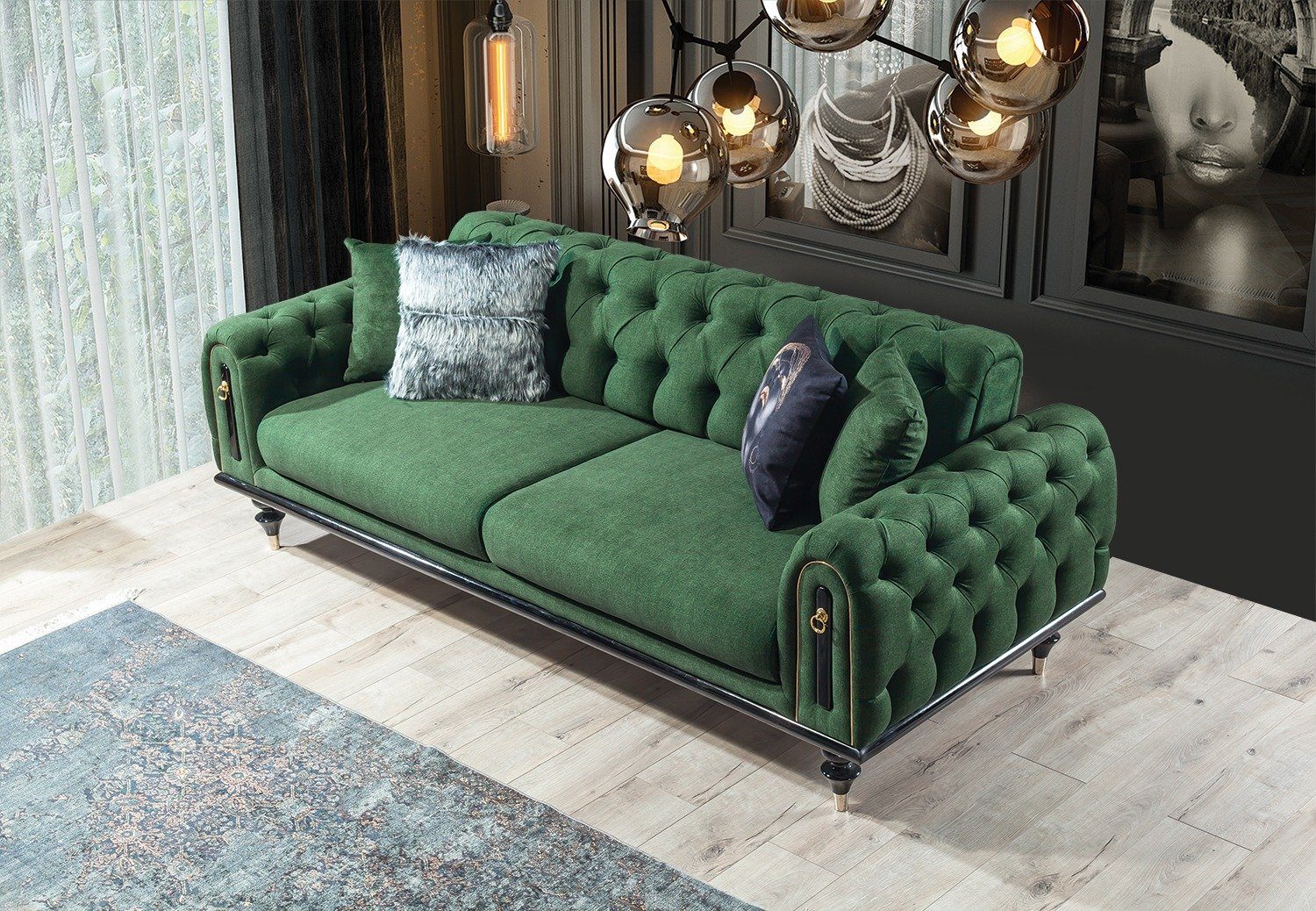 Villa Möbel Sofa Pablo, 1 Stk. 2-Sitzer, Quality Made in Turkey, Luxus-Microfaser (100% Polyester) Grün