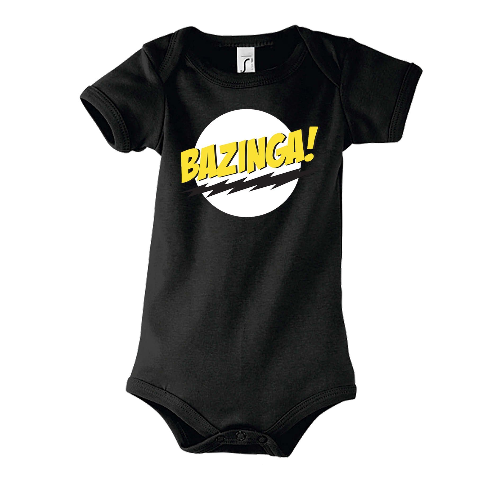 Blondie & Kinder Big Schwarz mit Strampler Brownie Theorie Bang Logo Druckknopf Bazinga Baby Sheldon