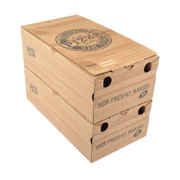 Einwegschale 100 Stück Pizzakartons, Modell "Calzone", groß (30×16×10 cm) kraft, vertikal, Pizzabehältnisse Pizza-Motiv kraftbraun Boxen
