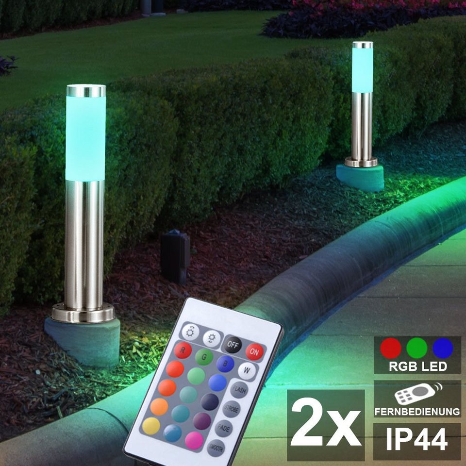 2x RGB LED Steh Lampe dimmbar Fernbedienung Terrassen Außen Steckdosen Leuchte