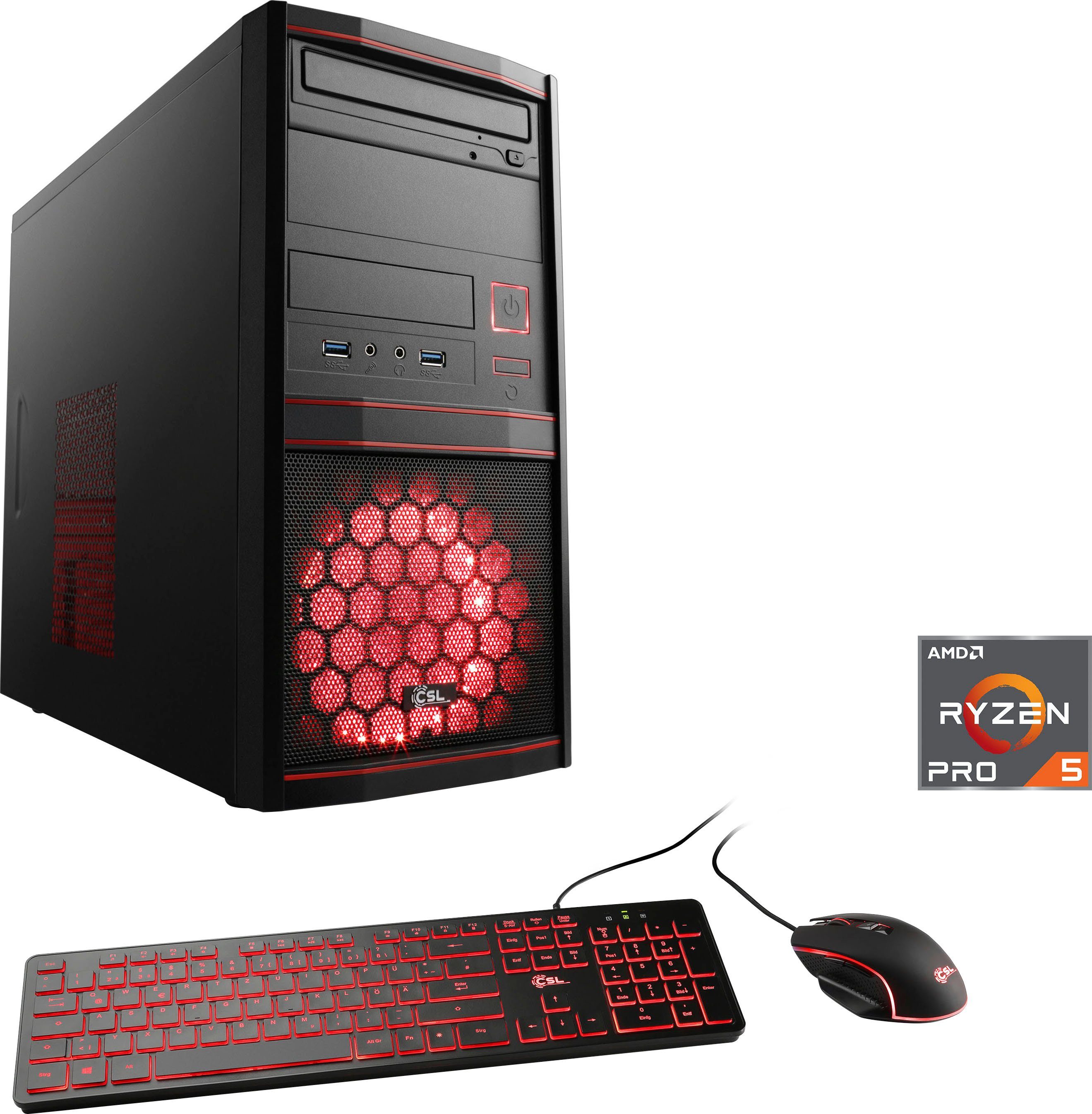 CSL Sprint V28152 Gaming-PC (AMD Ryzen 5 PRO 4650G, AMD Radeon Graphics, 16 GB RAM, 1000 GB SSD, Luftkühlung)