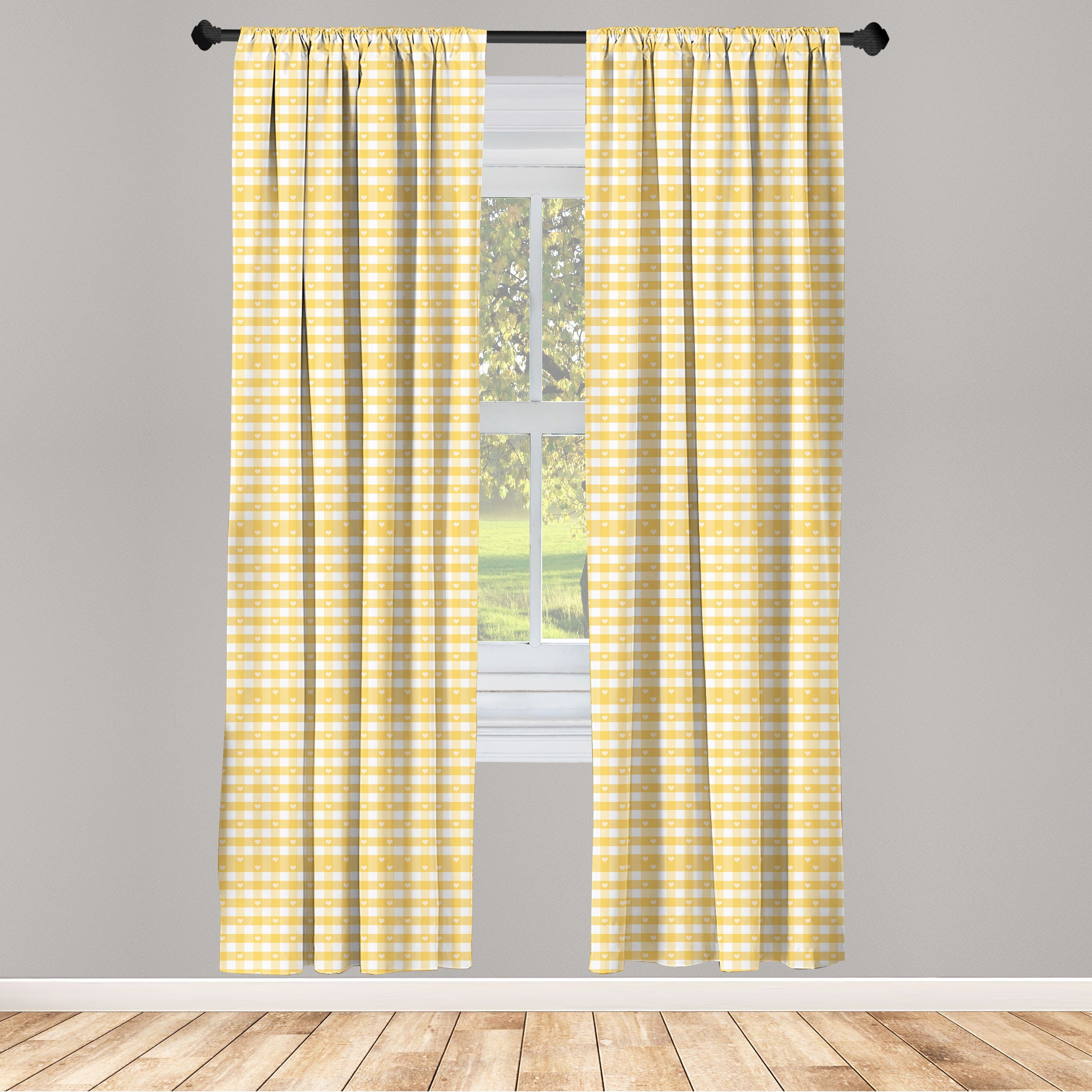 Gardine Vorhang für Wohnzimmer Schlafzimmer Dekor, Abakuhaus, Microfaser, Weinlese-Gelb karierte Muster
