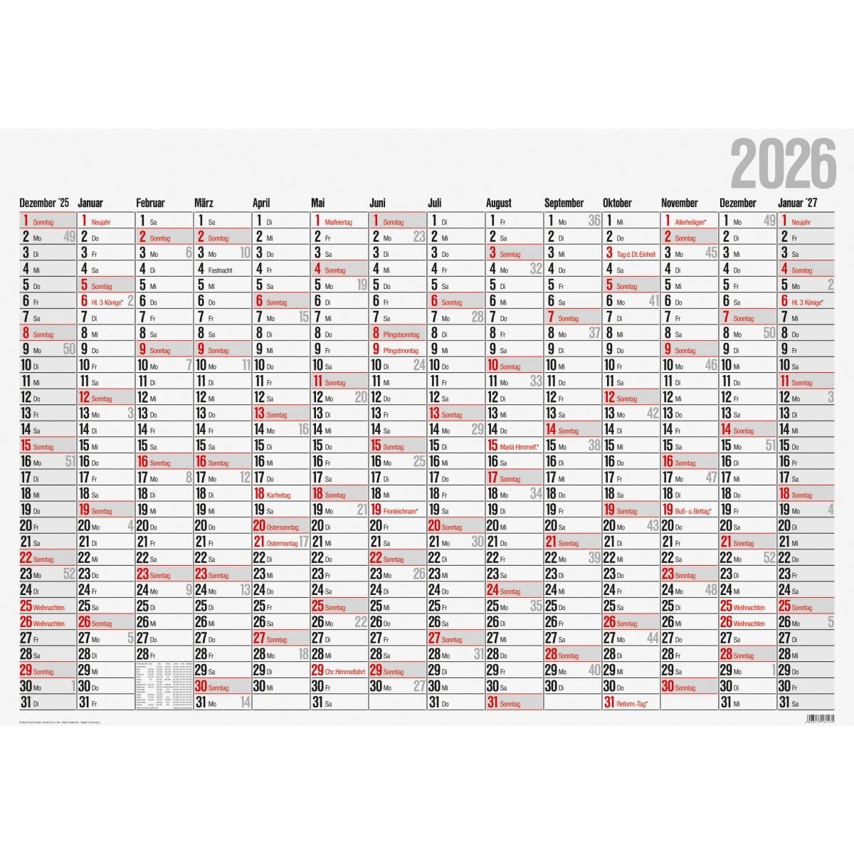 GLOCKEN Jahresplaner Plakatkalender 98x68,5cm 14 Monate Kalendarium 2026