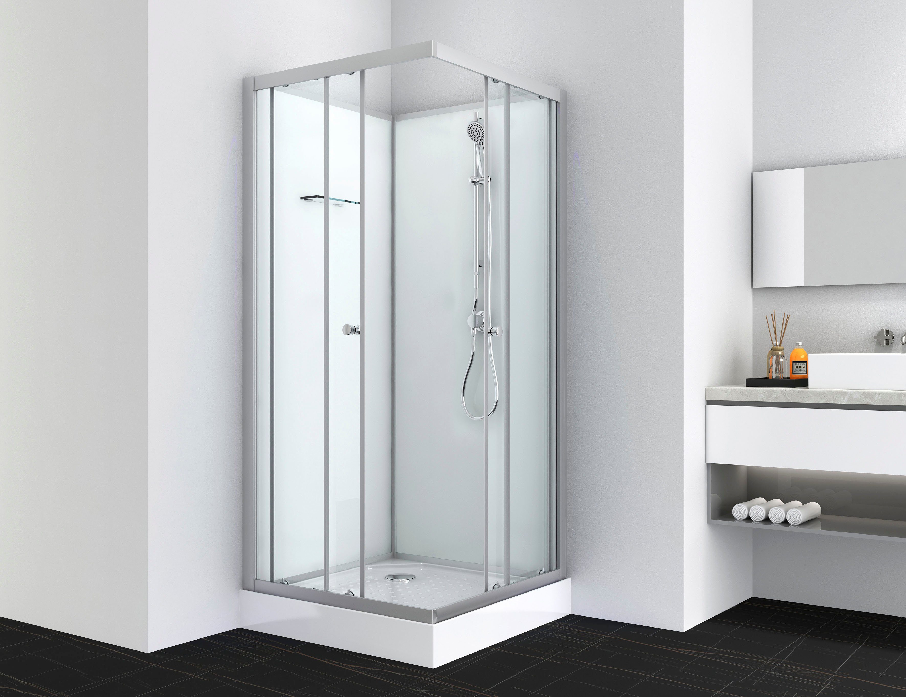 Sanotechnik Komplettdusche FORTE, BxT: 80x80 cm, Einscheibensicherheitsglas, quadratisch