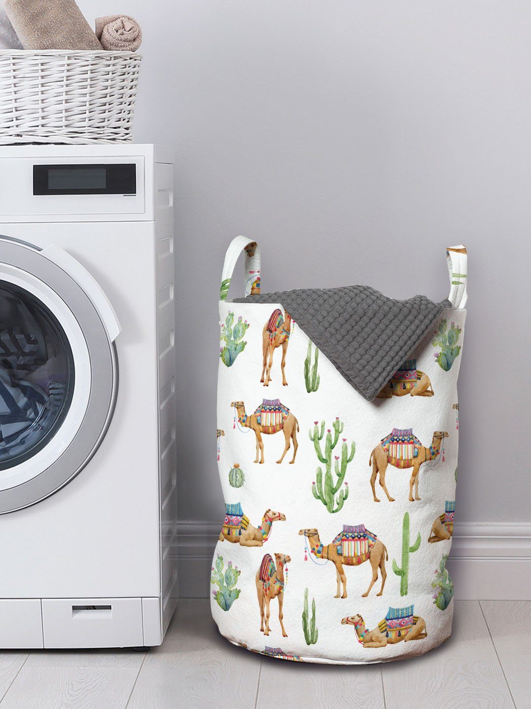 Wäschekorb mit Waschsalons, für Griffen Kamele Kordelzugverschluss Wäschesäckchen Sättel Abakuhaus mit orientalisch