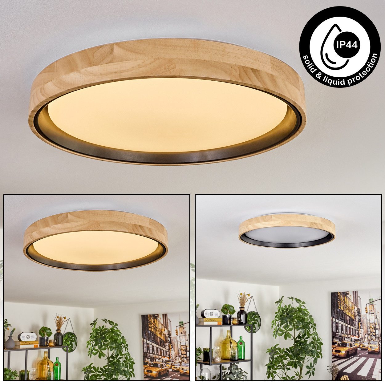 hofstein Deckenleuchte Deckenlampe aus Holz/Metall/Kunststoff in Natur/farbenWeiß, LED wechselbar, 3000 Kelvin, im skandinavisch/modernen Design mit rundem Schirm (40cm), 1-flammig