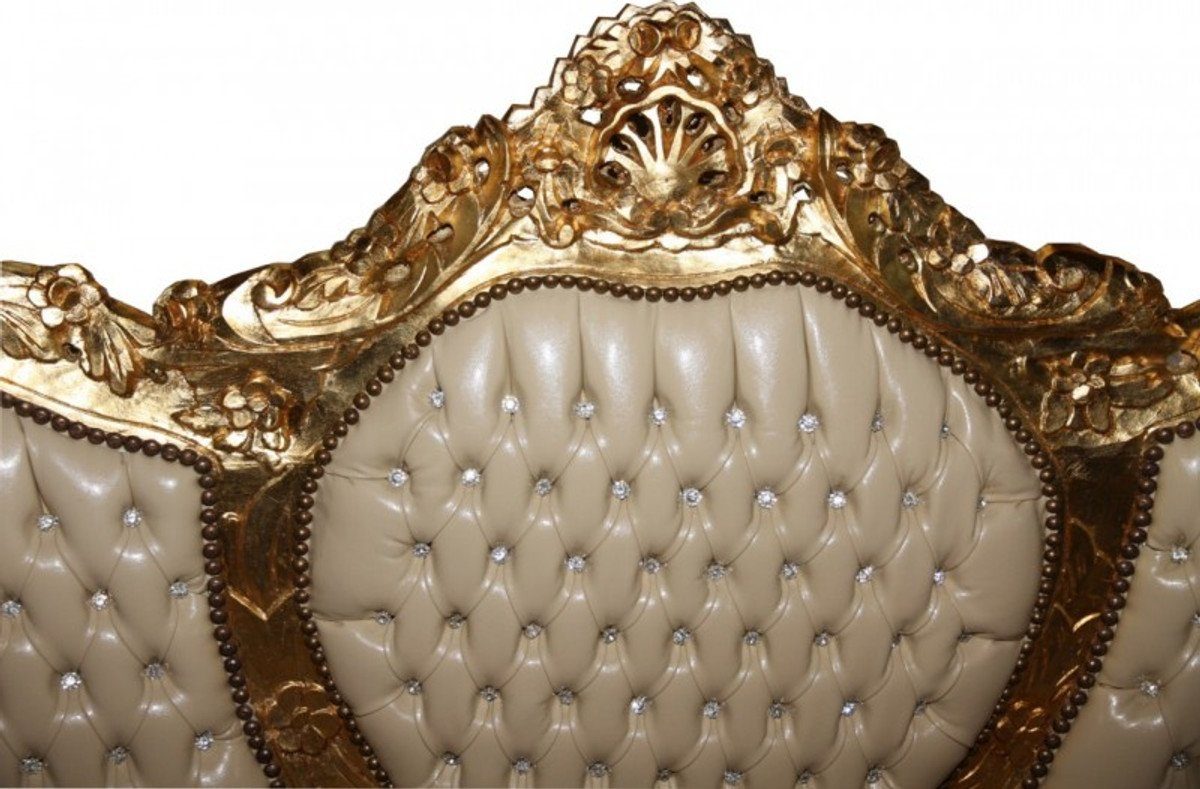 Stil Antik Bling Gold / Sofa Bling Casa Garnitur Möbel - Padrino Lederoptik Sofa Barock Creme