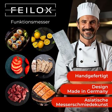 Feilox Damastmesser Japanisches Messer Extrascharf, 31 cm; Holzgriff, Design Made in Germany, Hackmesser, Kochmesser Profi Messer