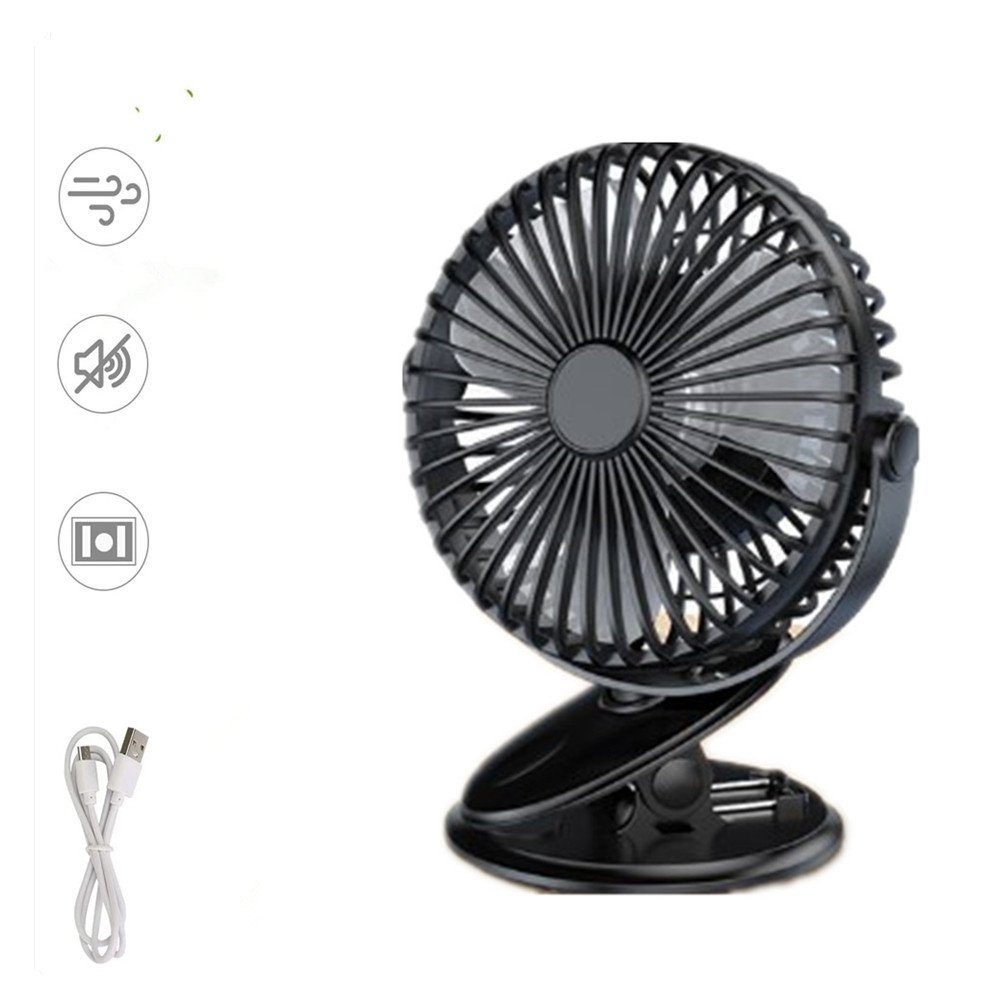 XDeer Mini USB-Ventilator Leise Tischventilator Clip Fan,4000mAh mini USB Ventilator,360°, Drehung Wiederaufladbarer Lüfter,5 Geschwindigkeiten Tragbarer black