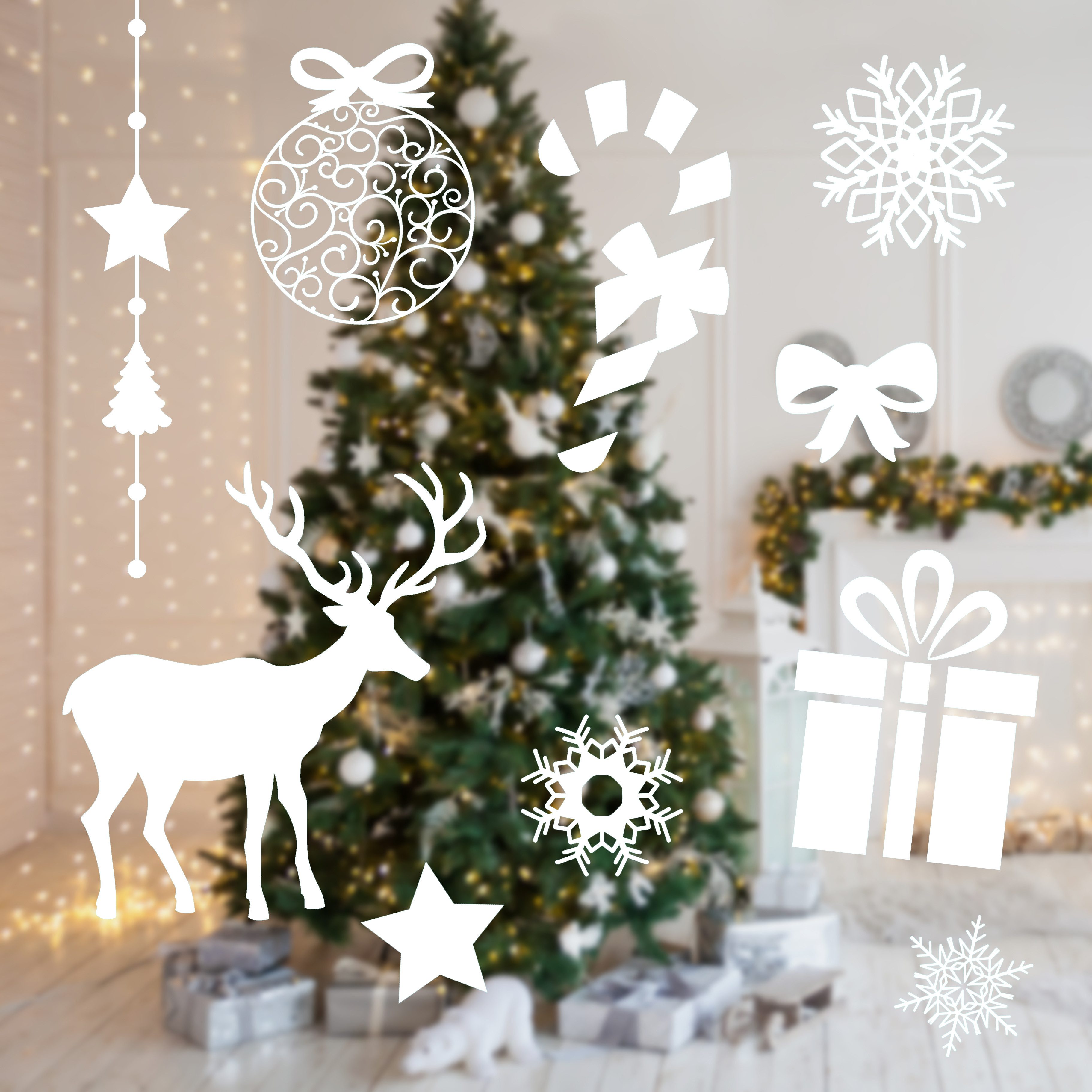 Nordstern Fensterbild Weihnachtsdeko für Innen, Statisch haftende Winter Fensterdeko Aufkleber