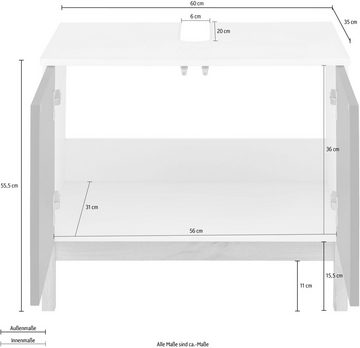 andas Waschbeckenunterschrank Stian mit 2 Türen und Siphonausschnitt, Breite 60 cm, Höhe 55,5 cm