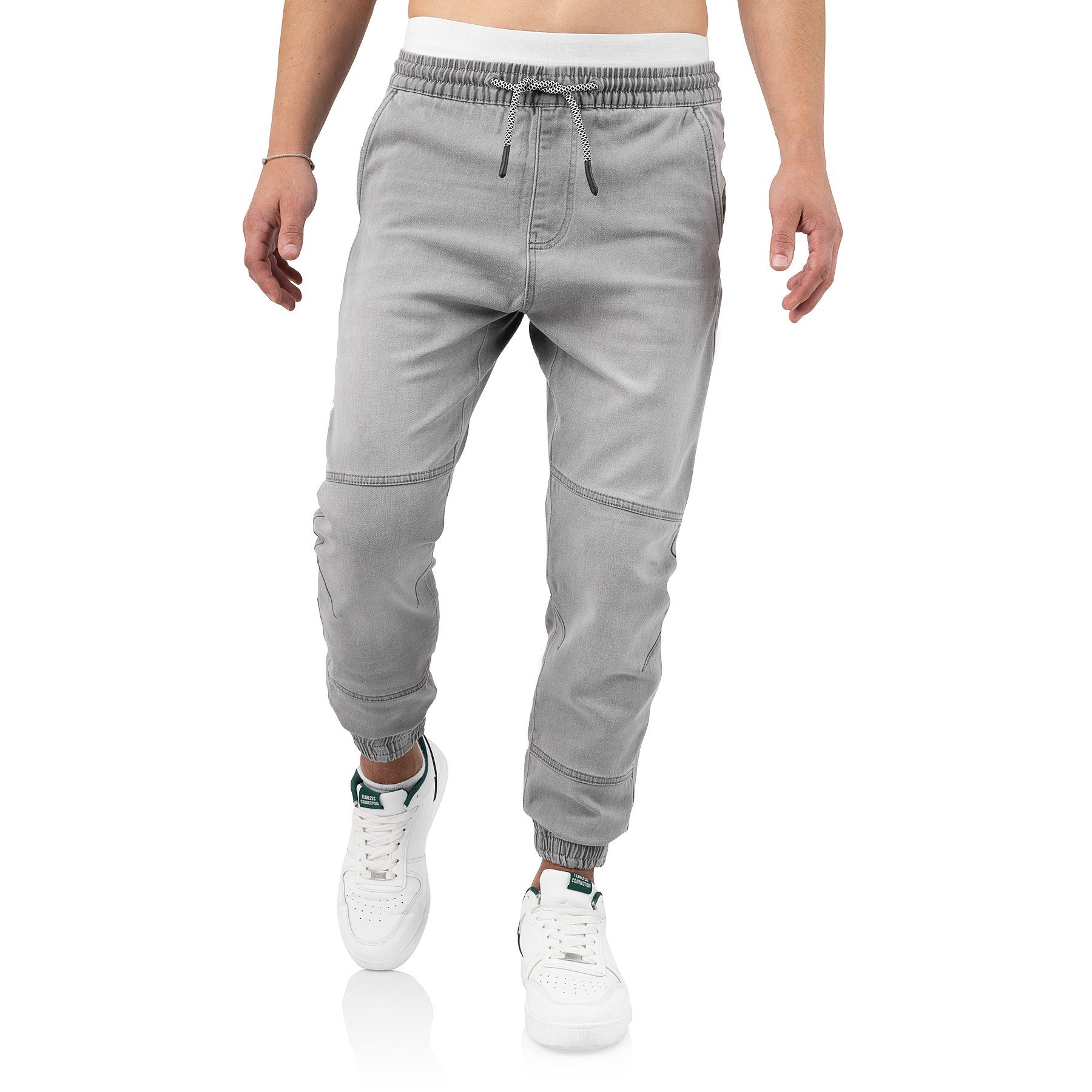 Indicode Schlupfhose Oltjon bequeme Jeansoptik Bund Vintage in lässige Freizeithose Grey mit elastischem