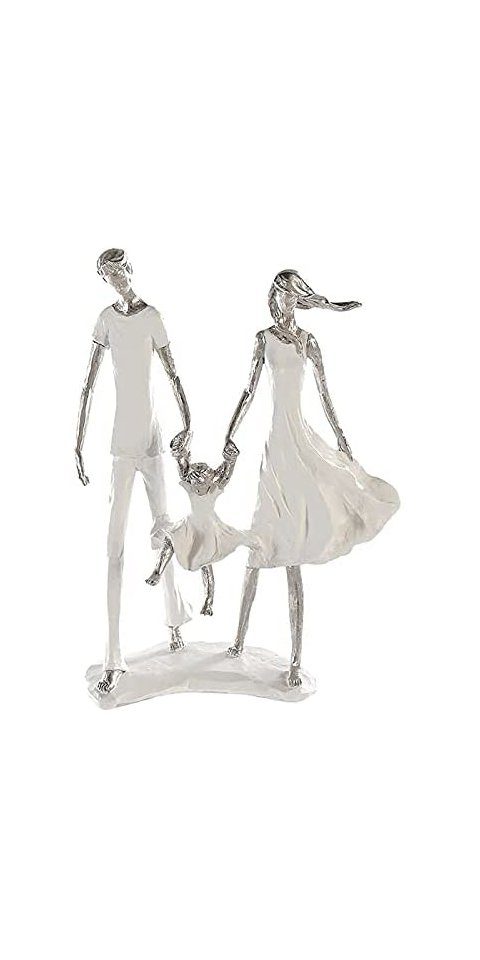 Brillibrum Dekofigur Skulptur Familie Weiß Silber Dekofigur aus Kunststein Family Geschenkidee Deko Element Höhe 36 cm