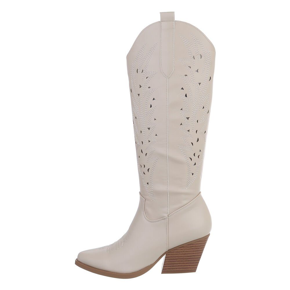 Ital-Design Damen Cowboyboots Western Westernstiefel Blockabsatz Western- & Bikerstiefel in Beige