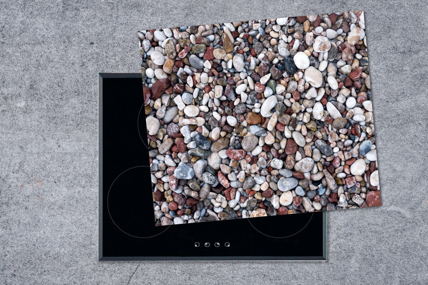 MuchoWow Herdblende-/Abdeckplatte Kies - Steine (1 cm, Vinyl, Ceranfeldabdeckung 60x52 Natur, Arbeitsfläche nutzbar, - tlg), Mobile