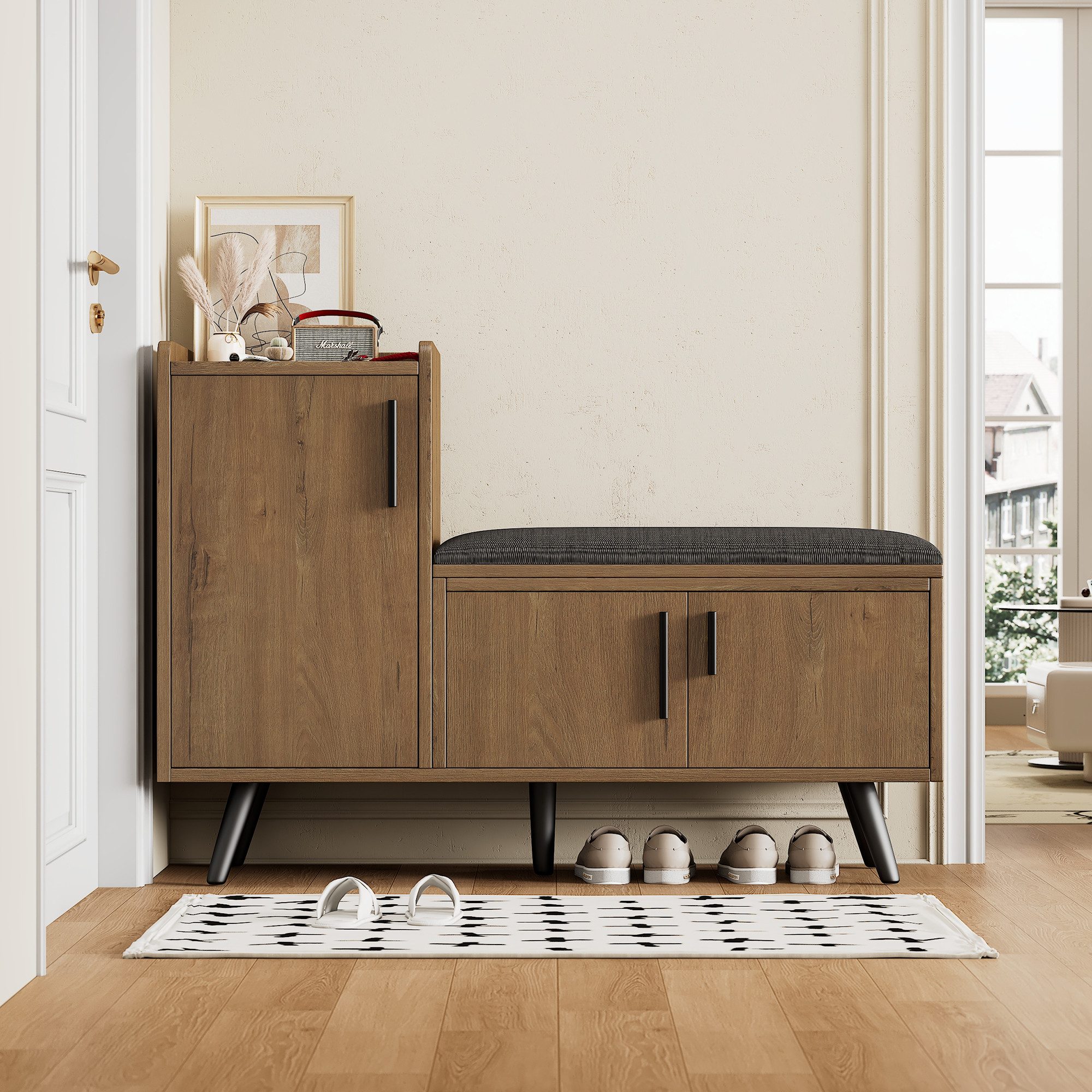 Celya Schuhbank mit Stauraum und 3 Türen (100 × 34 × 69 cm, mit Bequeme Sitzkissen)