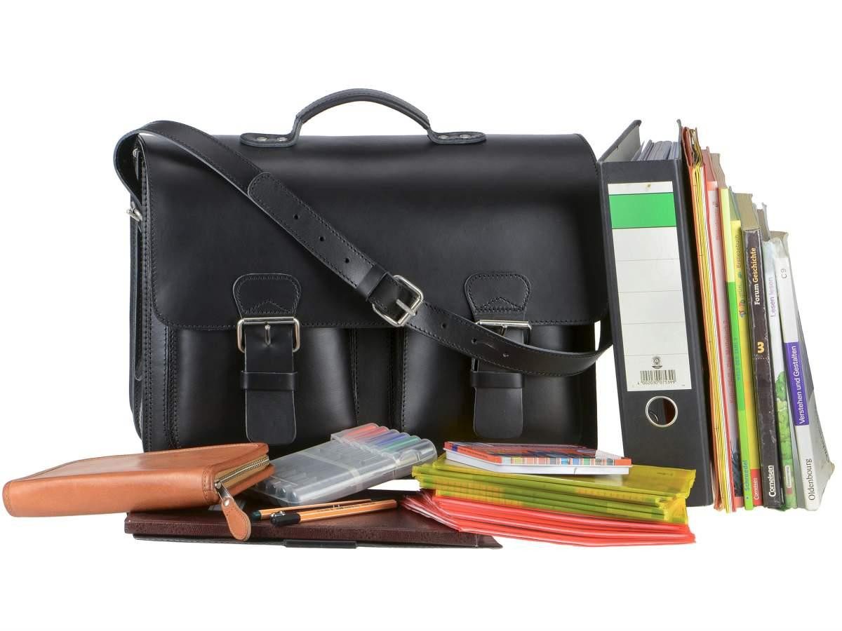 Ruitertassen Aktentasche Lehrertasche Damen Herren Leder 42x32cm 3 Fächer Business Schule, 42 cm Lehrertasche mit 3 Fächern, Schultasche, Leder in schwarz