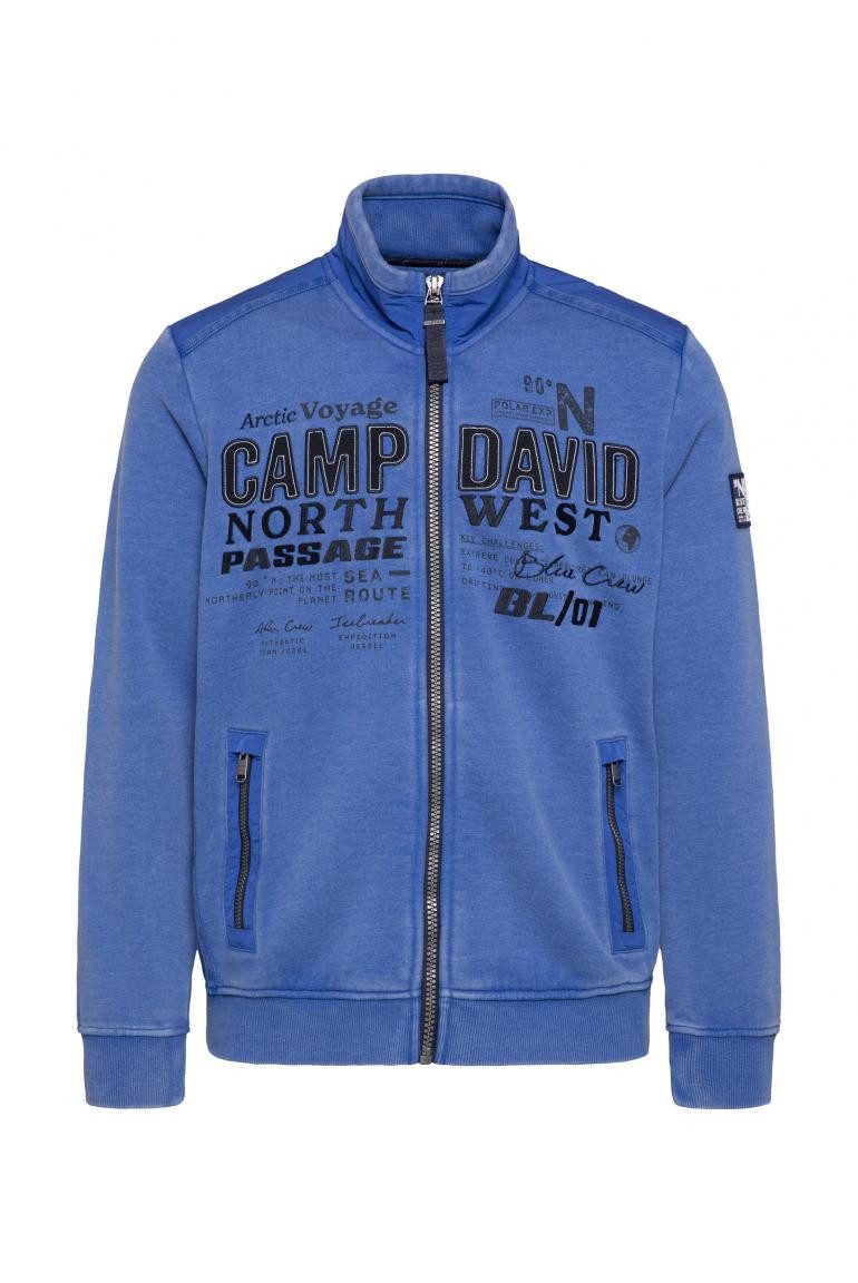 CAMP DAVID Sweatjacke mit Ripstop-Details und Label-Applikationen flight blue