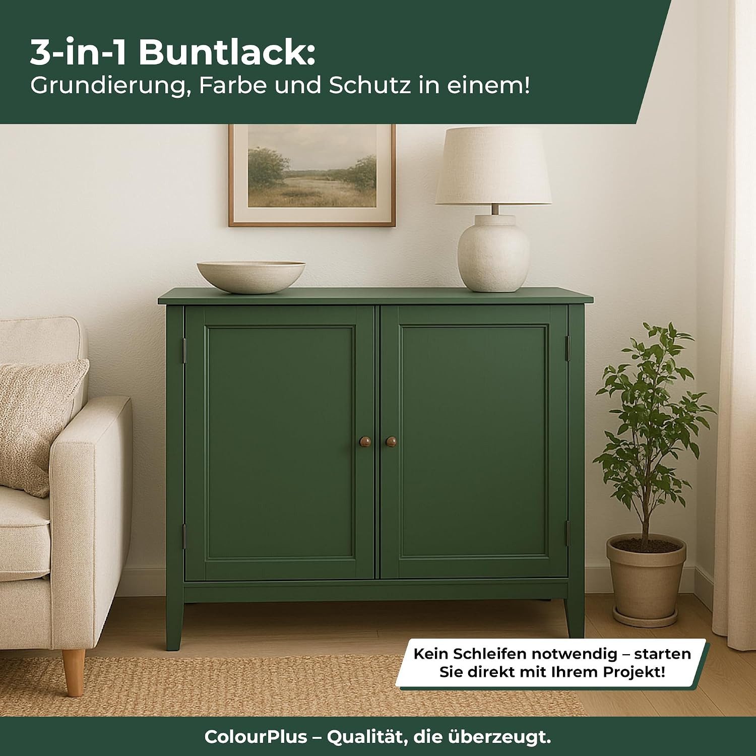 ColourPlus Acryl-Buntlack Buntlack, 2in1 Holzfarbe & Lack, wasserverdünnbar, ohne Grundierung, ergiebig