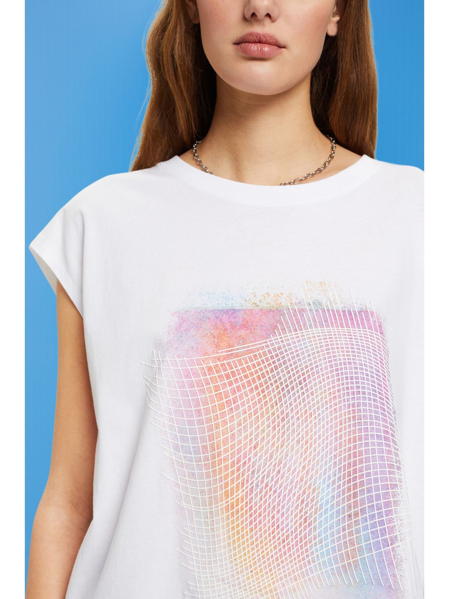 edc by Esprit T-Shirt mit Frontprint Baumwoll-T-Shirt (1-tlg) WHITE