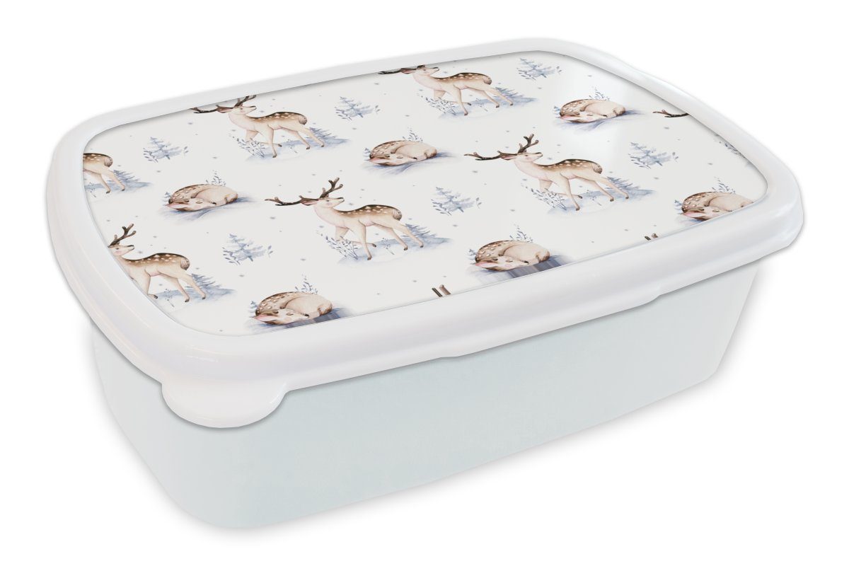 Schnee Brotbox - für Lunchbox Hirsche, MuchoWow und Mädchen Kunststoff, Jungs weiß Kinder für Erwachsene, - (2-tlg), und Brotdose, Winter