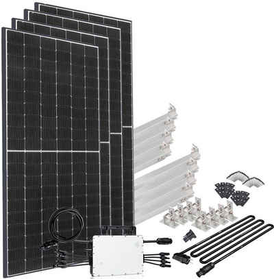offgridtec Solaranlage Solar-Direct 1660W HM-1500, 415 W, Monokristallin, Schuko-Anschluss, 5 m Anschlusskabel, Montageset Flachdach