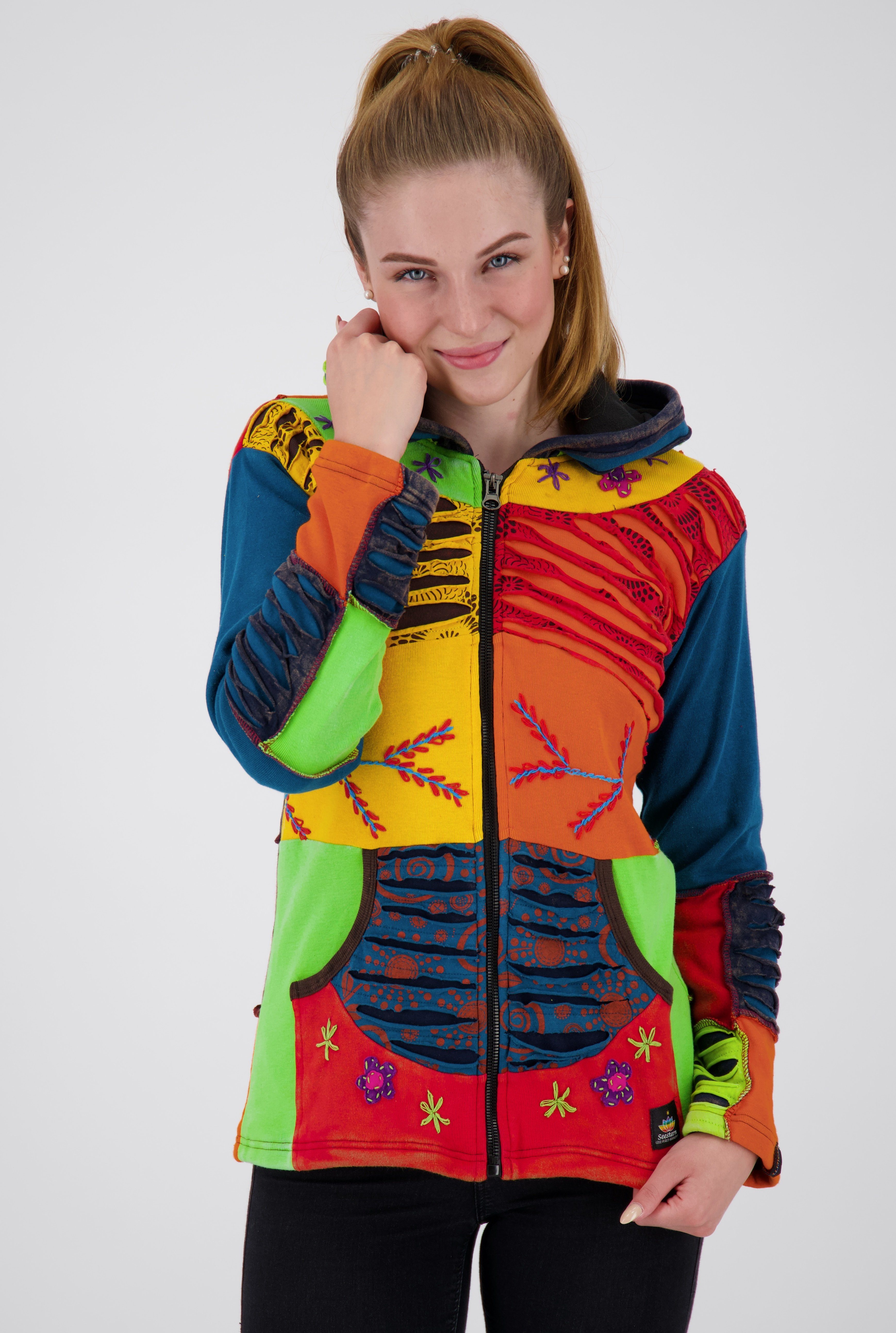 ankerglut Kapuzenfleecejacke Multicolor ANKERGLUT #nepalliebe FLOWER POWER WOMEN CS Auch in großen Größen erhältlich