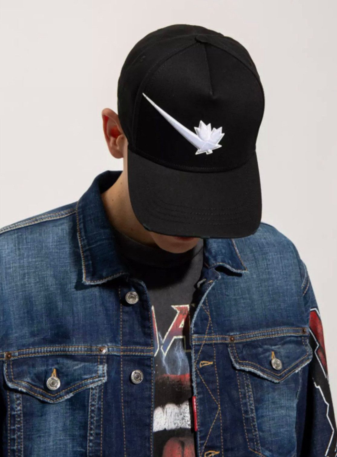 Dsquared2 Baseball Cap Basebalkappe Icon Mapple Logo Baseballcap Kappe Mütze Hat Cap Hut gebogener Schirm, distressed Finish,Verstellbarer Riemen