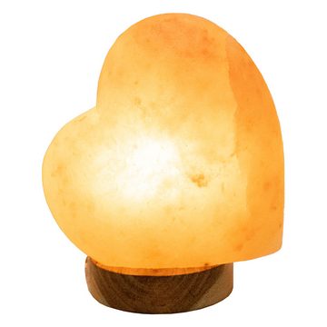 Globo Tischleuchte, Leuchtmittel nicht inklusive, Tischleuchte Salzkristall Herzform Nachttischlampe Holzsockel 1x E14